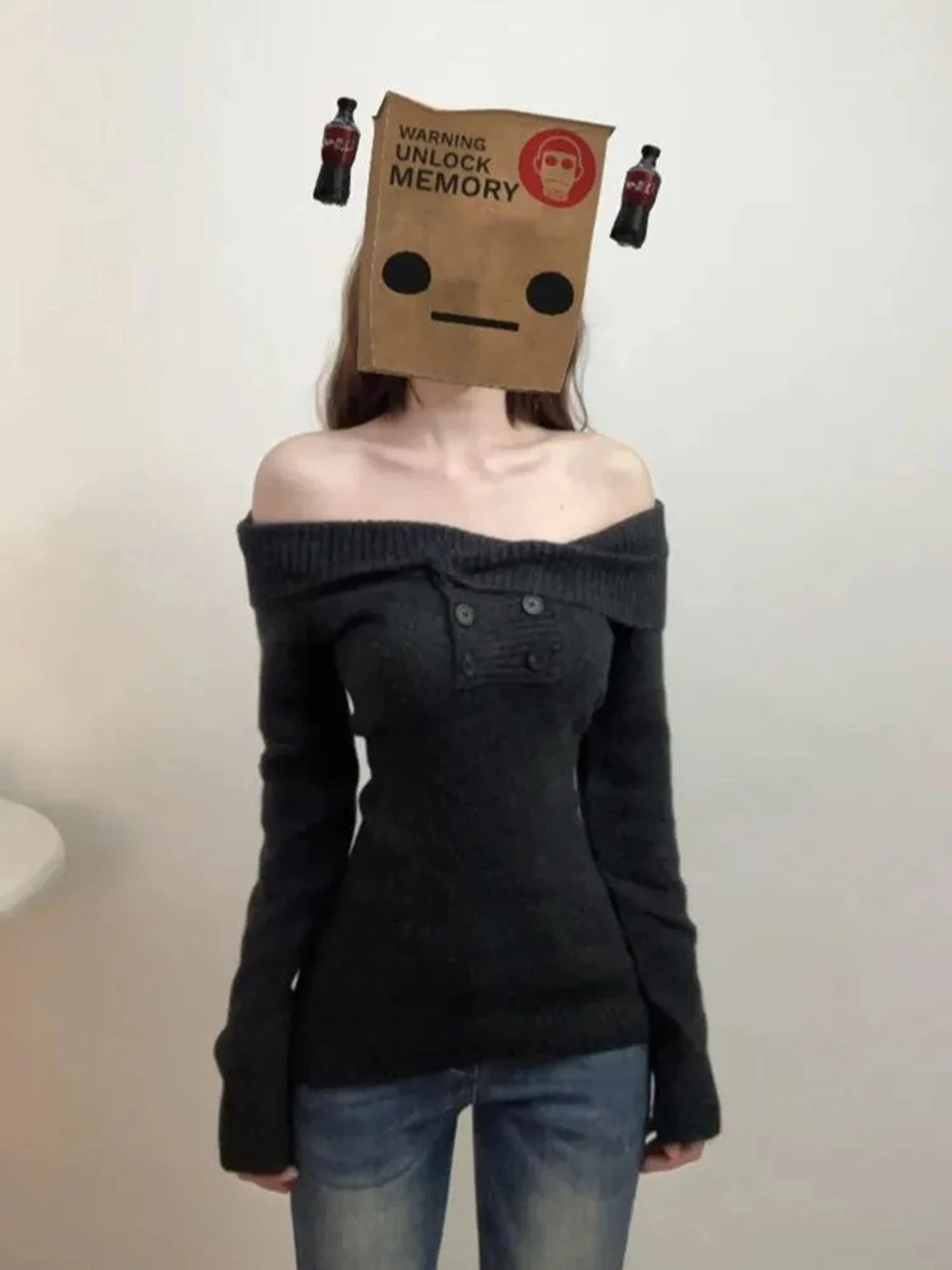 เสื้อไหมพรมถักสำหรับผู้หญิง ฤดูหนาว รุ่นใหม่ สไตล์เกาหลี ทรงเข้ารูป โชว์เอว สาวหวานซ่อนเปรี้ยว แบบเปิดไหล่ข้างเดียว