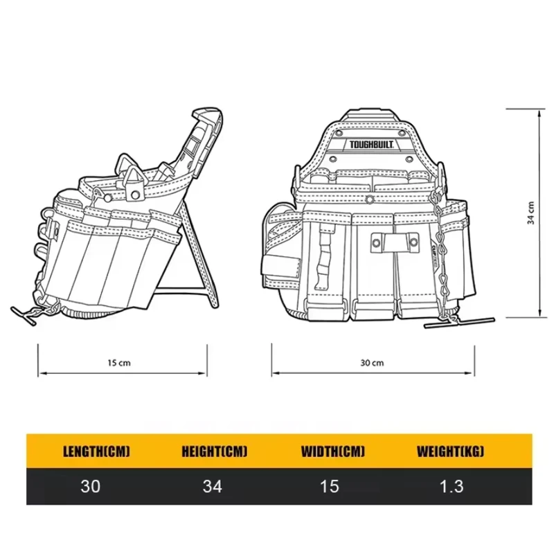 TOUGHBUILT TB-CT-104 ماستر كهربائي الحقيبة حزام الكتف 25 جيوب قوية البناء كهربائي تخزين أداة حقيبة