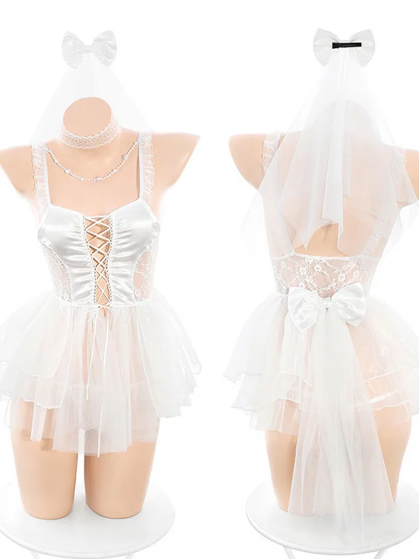 Ozdoba z łańcuszka z koralików, pasek, odsłonięta row, suknia ślubna panny młodej elegancka śpiąca erotyczna biała słodka siateczka koronkowa przezroczysta 6GFP