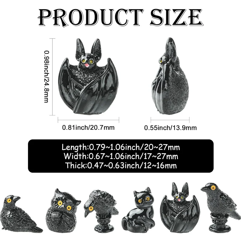 6/12pcs Mini 3D Animal Resin Figurines Black Cat Owl Crow Figures for Micro Landscape Spooky Home Party Table Decor, 6 Styles view 2