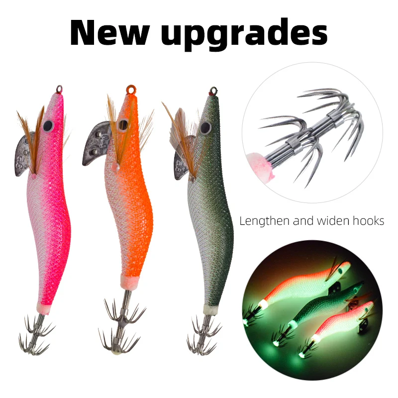 1 pc Luminous wood shrimp squid hook fluorescent fishing bait lure mock rocket squid strengthening hook  fishing accessories