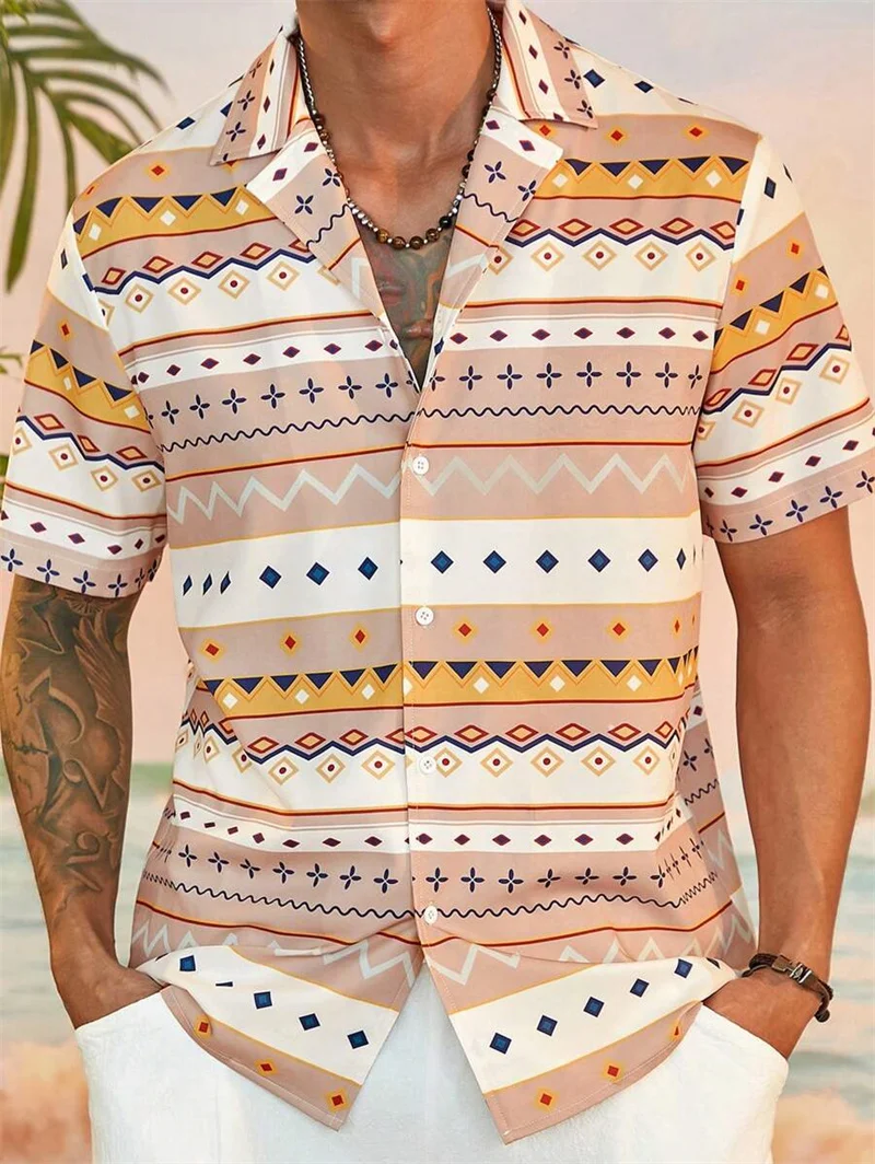 Advanced printed shirt, breathable, loose and comfortable on the street, Hawaiian party travel shirt, men's short sleeved shirt,