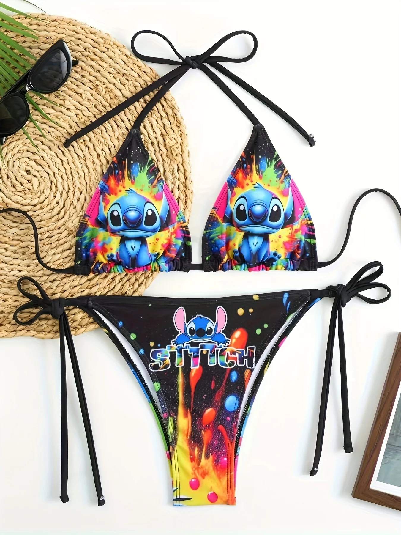 

Новый модный купальник-бикини 2026 с принтом в стиле Y2K, граффити, регулируемый, из двух частей, для женщин, летний пляжный купальник