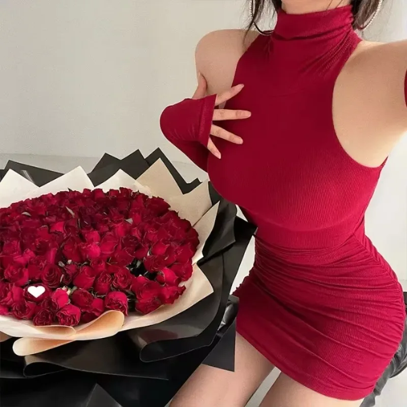 2025 primavera novo coreano feminino mini vestido sem mangas plissado magro sexy vestido de festa de verão bodycon vestido y2k vestidos