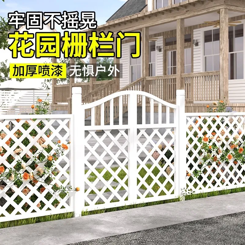 

Outdoor anticorrosive wood fence door garden courtyard door double door solid wood carbonized mesh partition