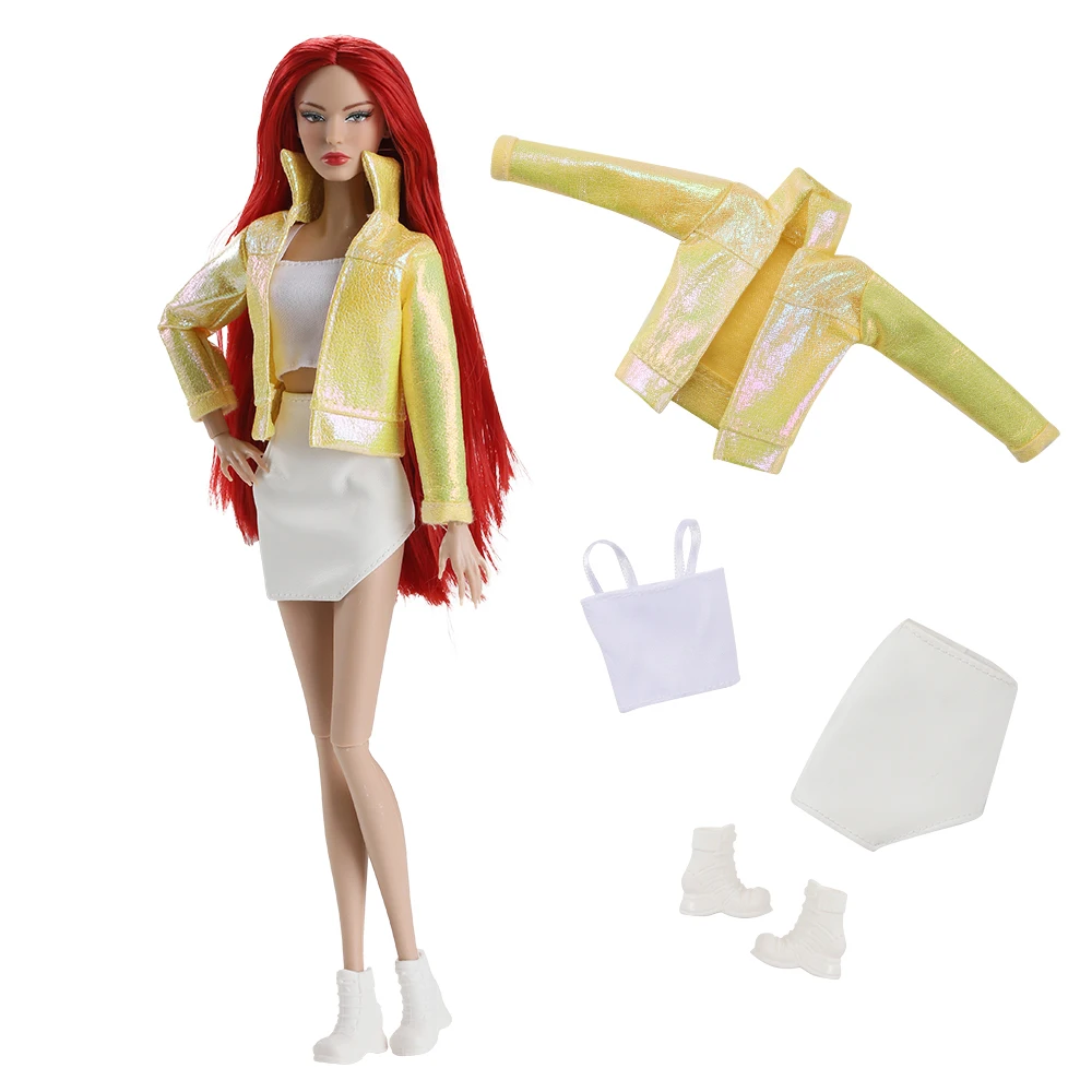 1/6 Doll Clothes Accessories Fashion Modern Cool Sparkling Top+Vest+Short Skirt+Leather Trousers For 30cm Babi Supermodel Doll
