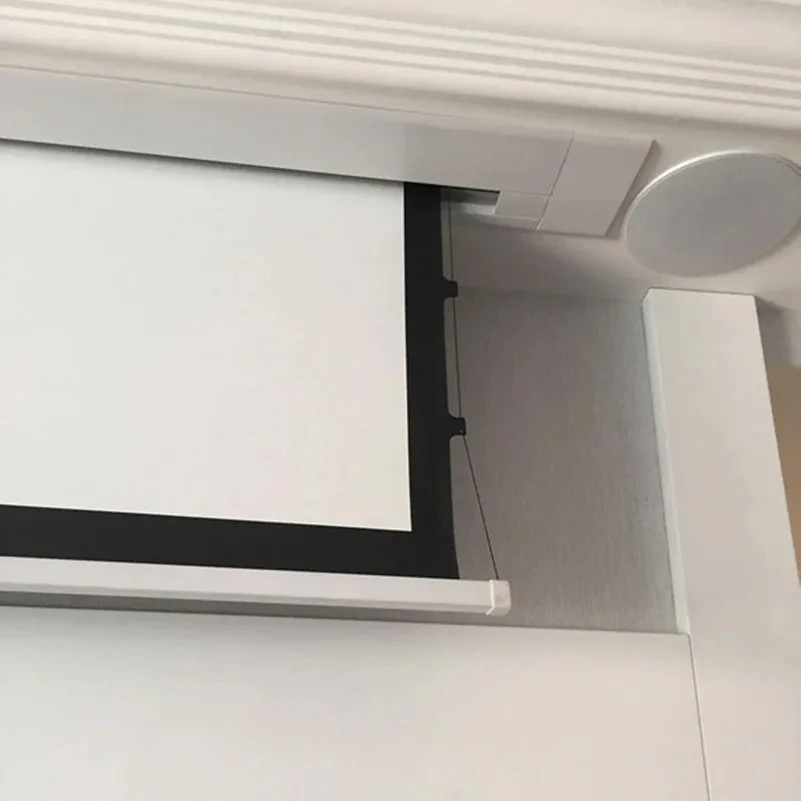 

New style hidden in-ceiling recessed projector screen 3D 4K motorized tab-tension home theater Matte White projection screen