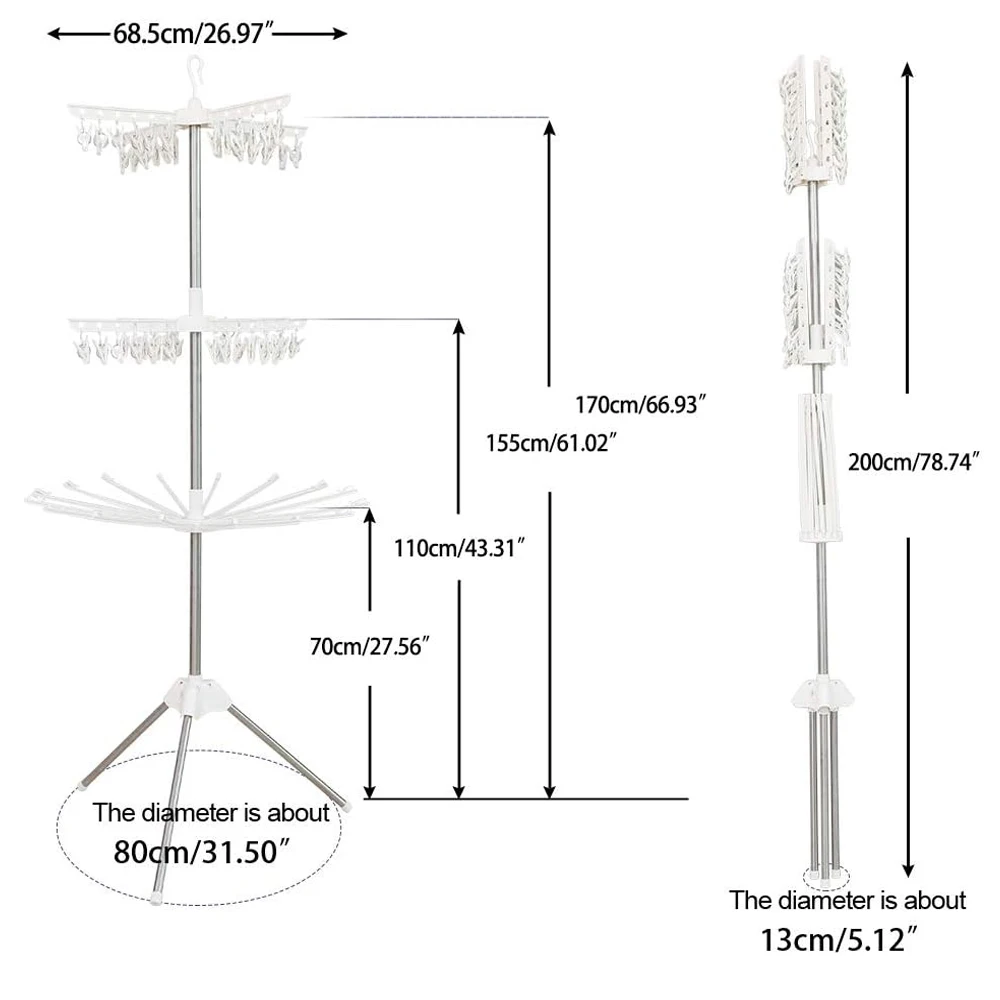 Collapsible Clothes Drying Rack, Folding Tripod, Laundry Garment Storage, Hanger Organizer, Indoor and Outdoor Space Saver