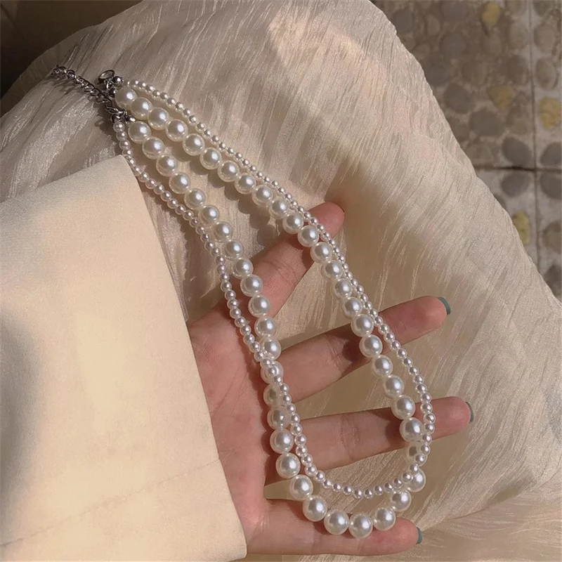 Trendy Elegant Pearl Beaded Choker Necklace Ladies Exquisite Double Layer Clavicle Chain Necklace Jewelry For Ladies Gift image 5