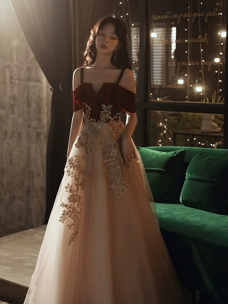 

Красное свадебное платье Ele с бретельками для церемонии, женское длинное вечернее платье, легкое, роскошное, элегантное, для банкета