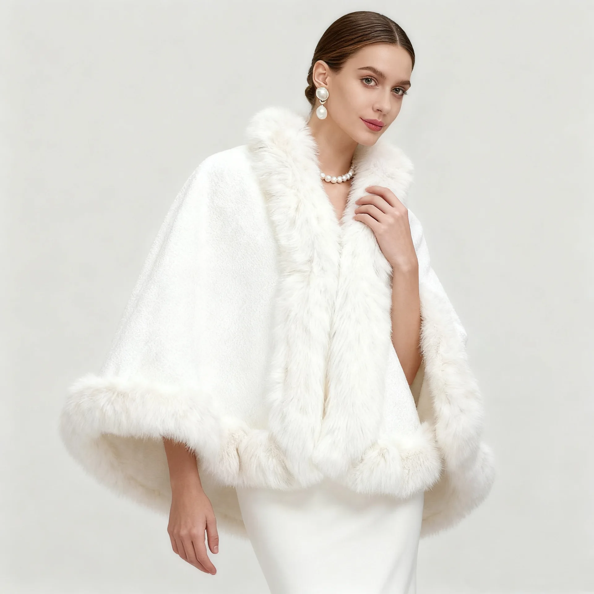 Autumn and Winter New Imitation Mink Fur Collar Cape Shawl Women's Plus Size Knitted Cardigan Loose Cloak Jacket