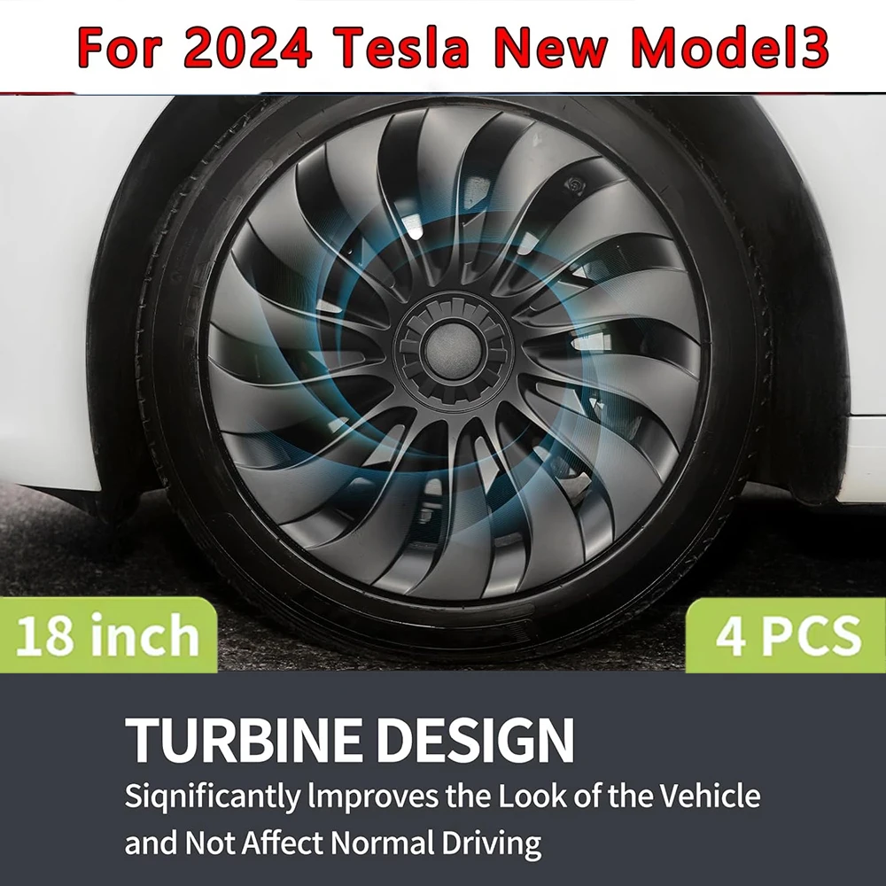 

4 шт., 18-дюймовые колпаки ступиц, сменная крышка ступицы колеса для Highland версии Tesla 3 2024, полная крышка обода, аксессуары