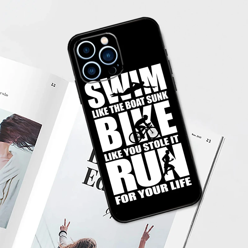 Swim Bike Run Triathlon Case For iPhone 15 16 14 13 12 11 Pro Max Mini Cover X XR XS 8 7 14 15 16 Plus Accessories