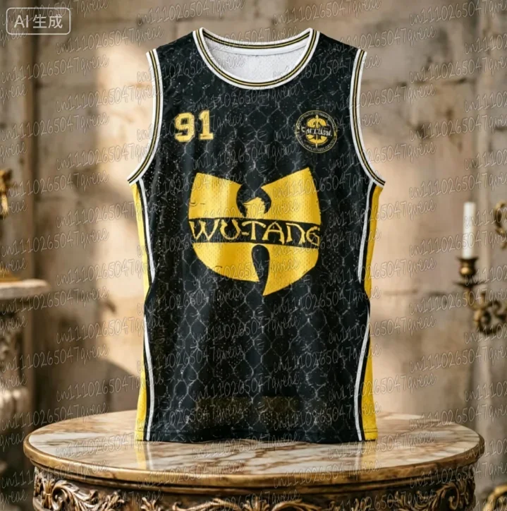 Wu-Tang Clan Basketballtrikot # 91 Print Ärmelloses Rundhals-Tanktop für die Familie, passendes Mesh, locker geschnitten, 90er Hip-Hop-Streetwear – Detail 3