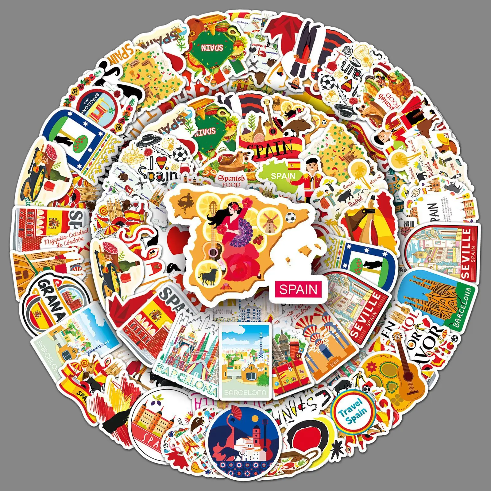 10/50PCS Spain Scenic Spot Stickers Travel Cartoon Graffiti Sticker Luggage Laptop Phone Guitar Car Bike Skateboard Decals