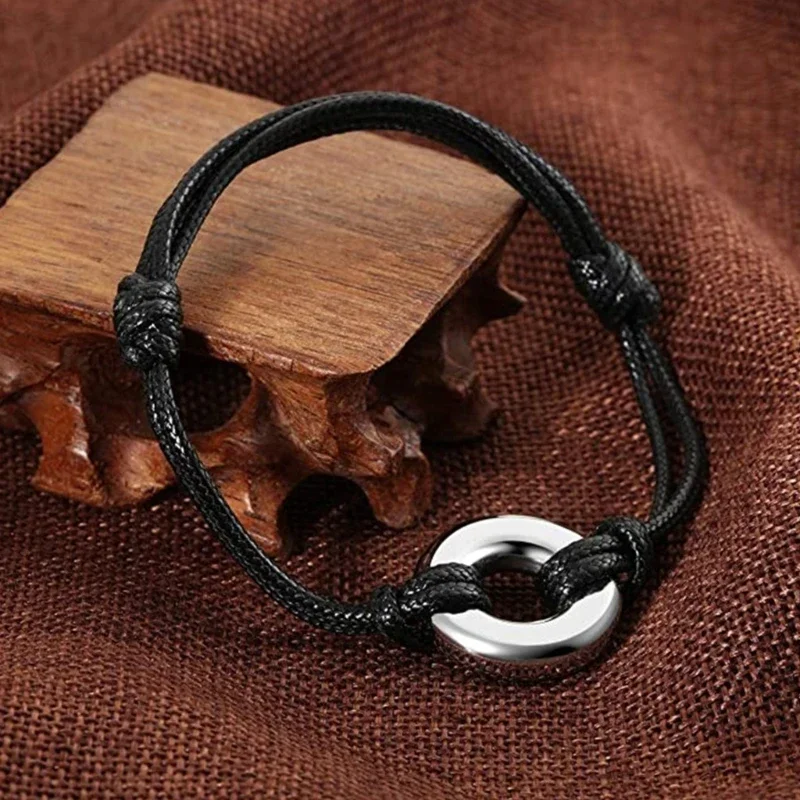 Memorial Cremation Ashes Holder Bracelet Stainless Steel and PU Leather Wristband Adjustable Length Handchain Accessory X3UD