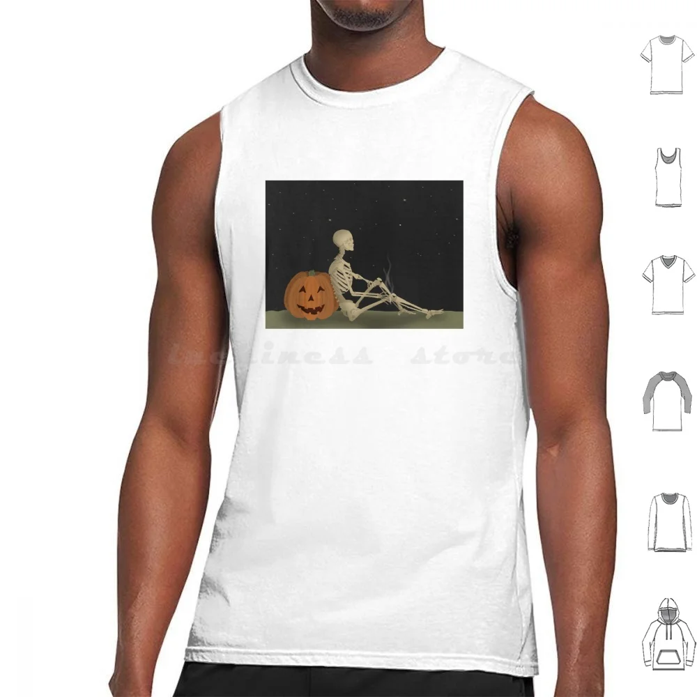 

Skeleton Smoke Break Tank Tops Print Cotton Skeleton Halloween Holiday Spooky Fall Autumn Pumpkin Jack O Lantern