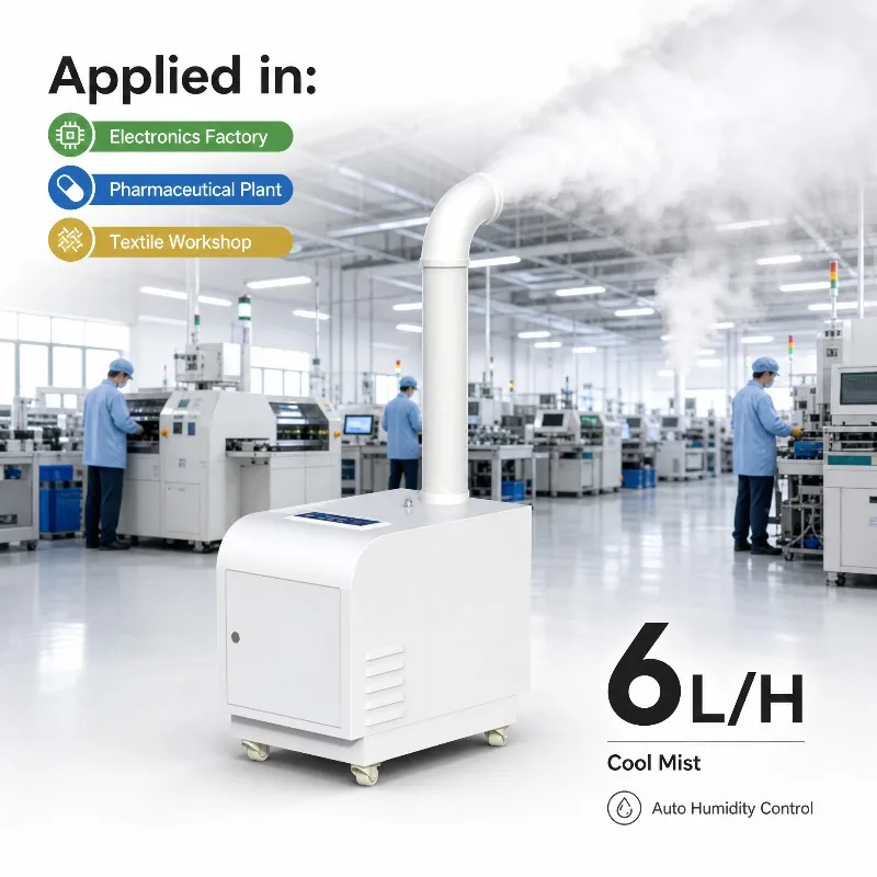 6L/H Industrial Ultrasonic Humidifier Automatic Humidity Control Cool Mist Maker for Mushroom Greenhouse Warehouse Workshop 220V