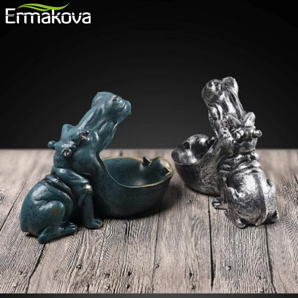 ERMAKOVA Resin Hippo Statue Hippopotamus Sculpture Figurine Key Candy Container Decoration Home Table Decoration Accessories