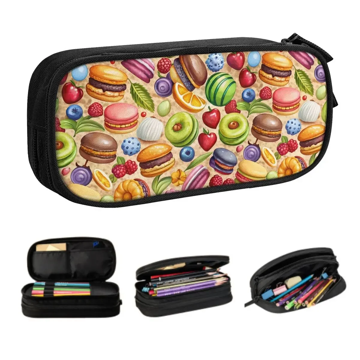 Custom Vintage Candy Food Pattern Pencil Cases for Boy Girl Large Storage Pen Bag Box School Accessories
