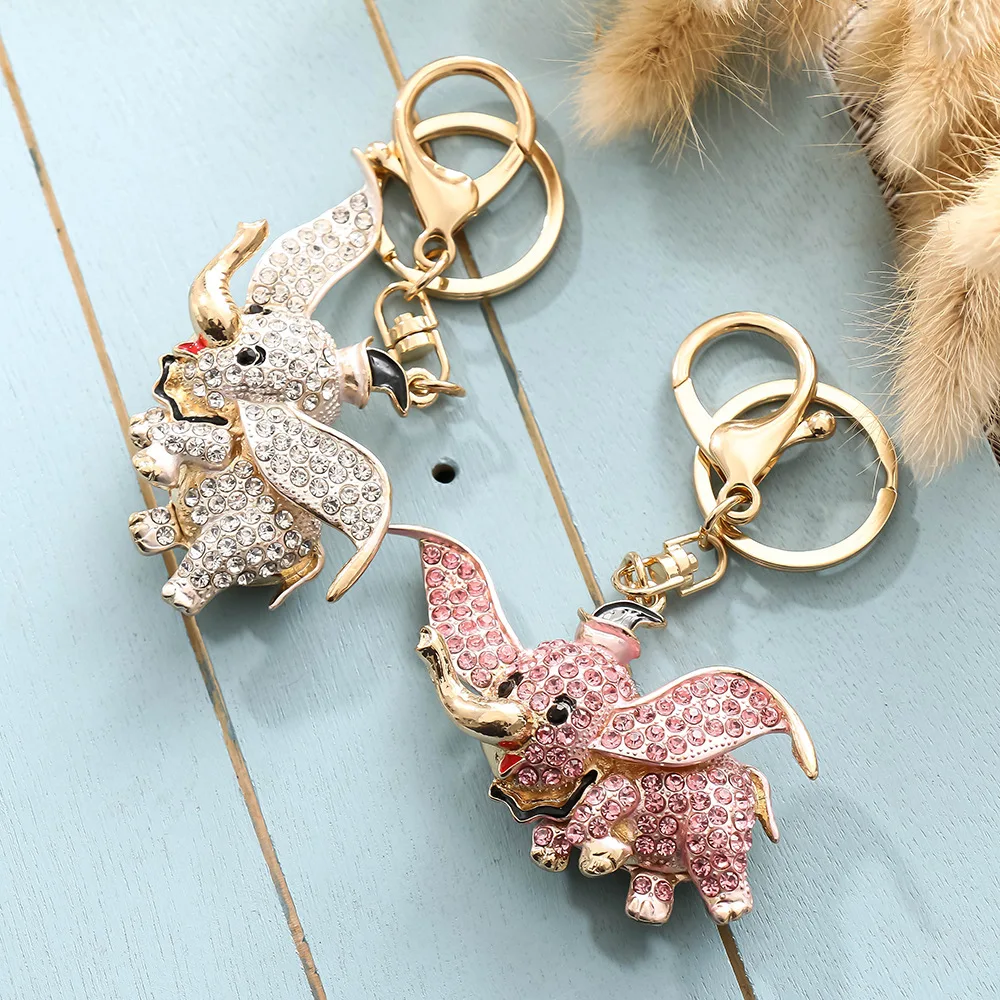 

NEW Cute Baby Elephant Allloy Keychain Rhinestone Key Rings Pendant Jewelry Bag Charm for Women Girls Christmas Gift Accessories