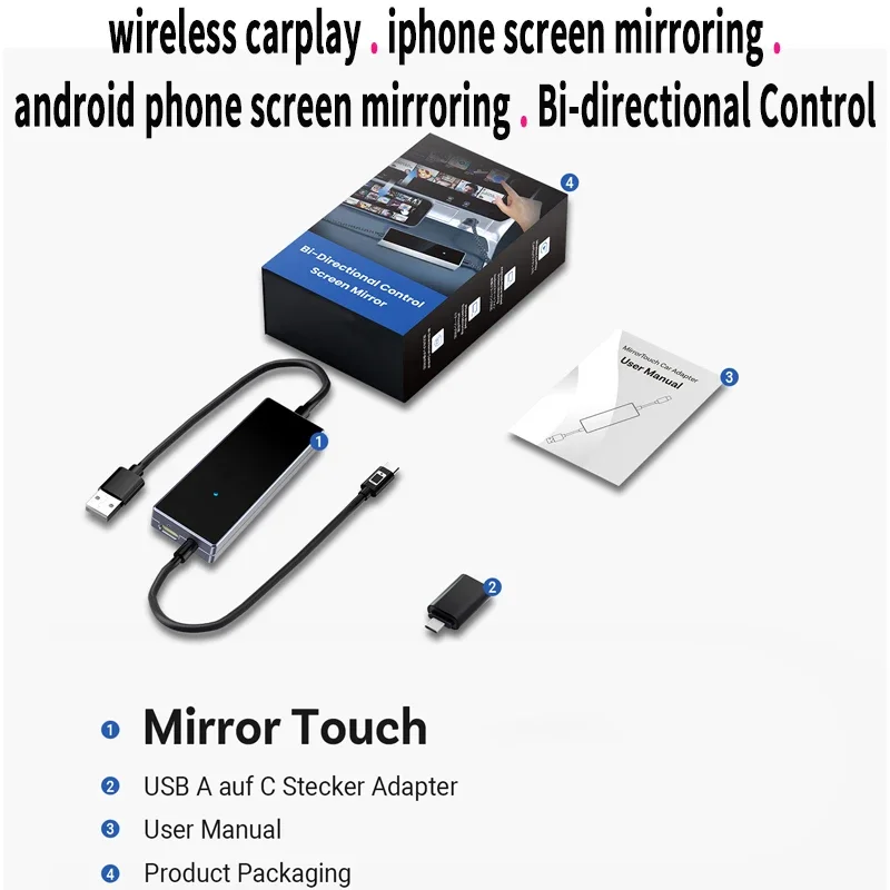 Wireless Carplay Anti-Control Mirror for Smart Car Integration Cross-Border Support Car Wired to Wireless Conversion