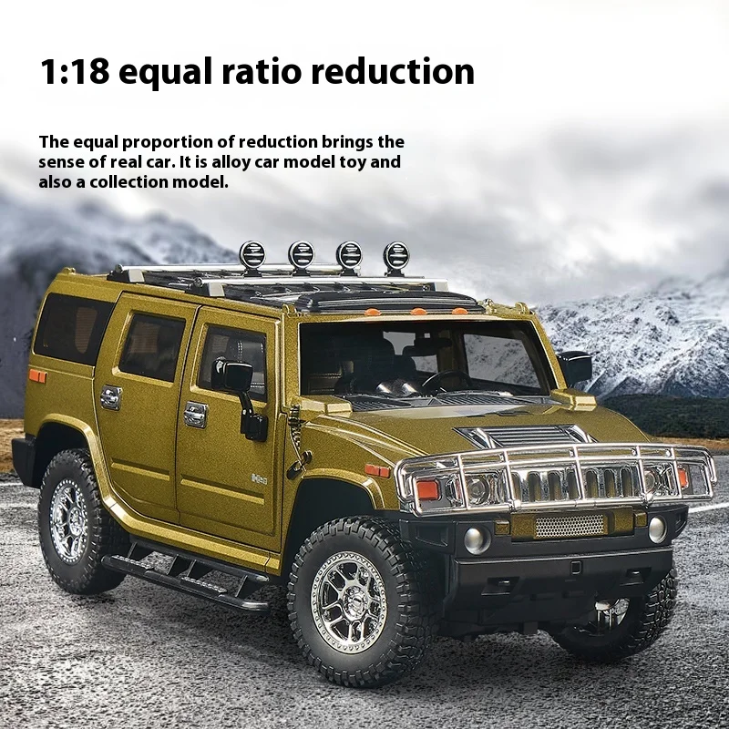 1:18 Hummer H2 Diecast Metal Car Sound Light Toy