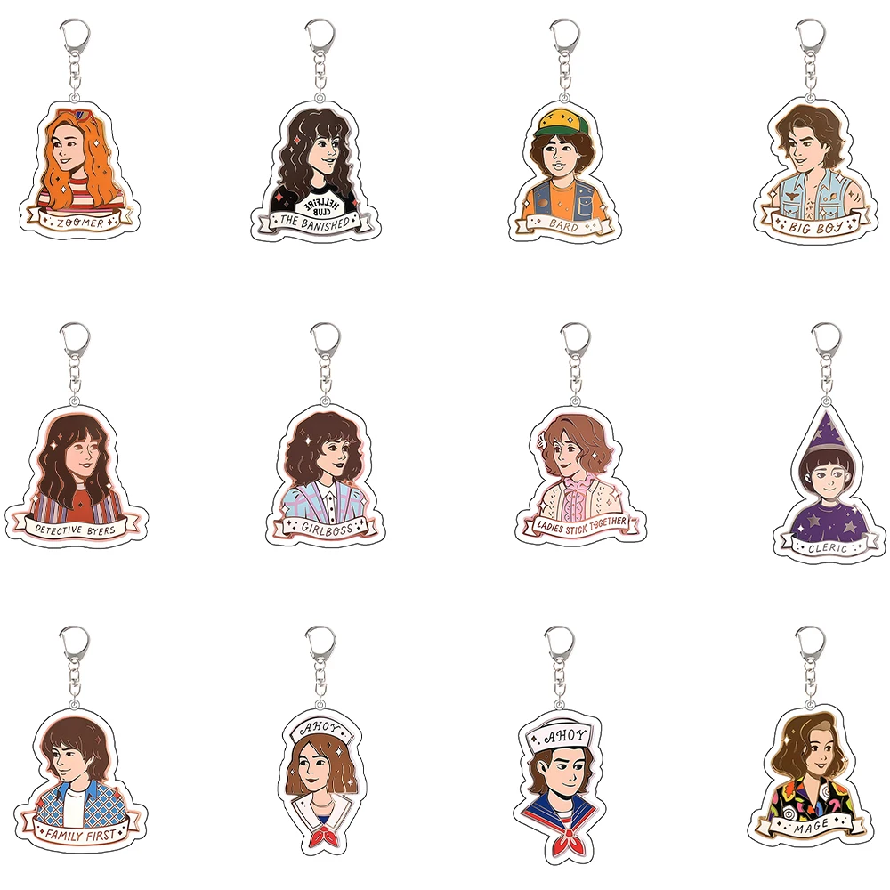 

Acrylic Keychain Will Steve Eleven Lucas Dustin Mike Nancy Robin Hopper Cartoons Backpack Accessories Pendant Festival Gift