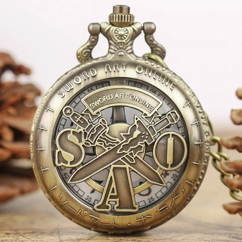 Classic Retro Hollowed-Out Double Swords Pocket Watch