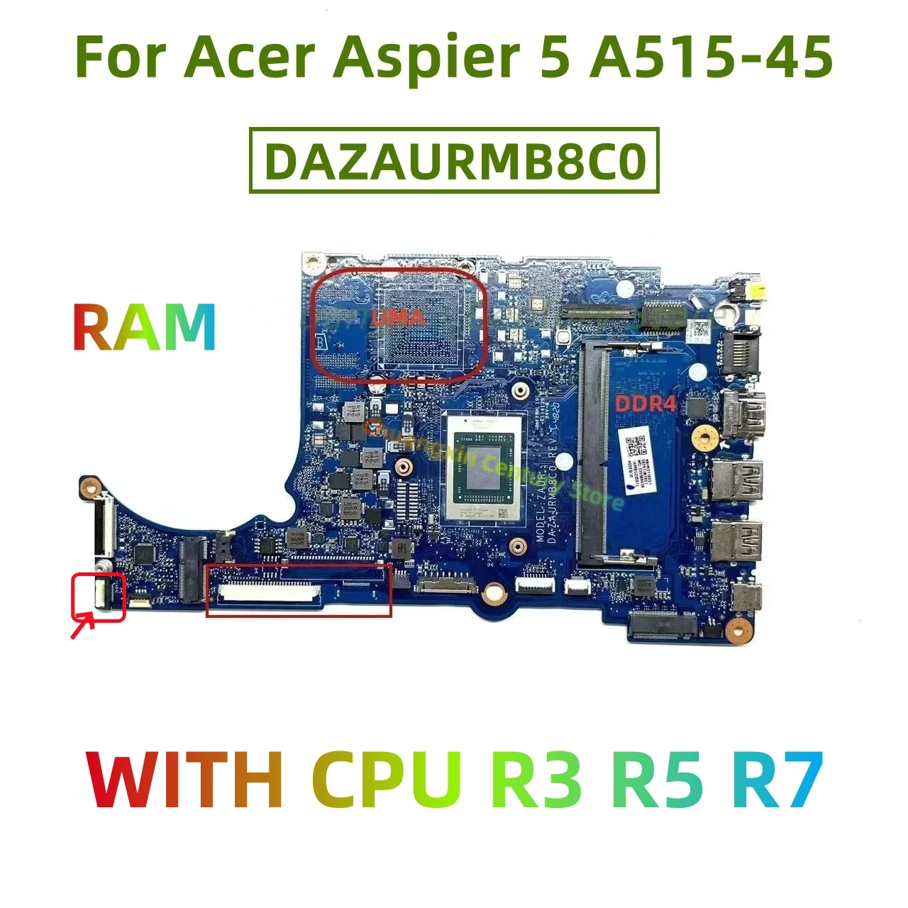 

DAZAURMB8C0 motherboard for Acer Aspier 5 A515-45 laptop with R3 R5 R7 CPU UMA RAM 100% test OK shipment