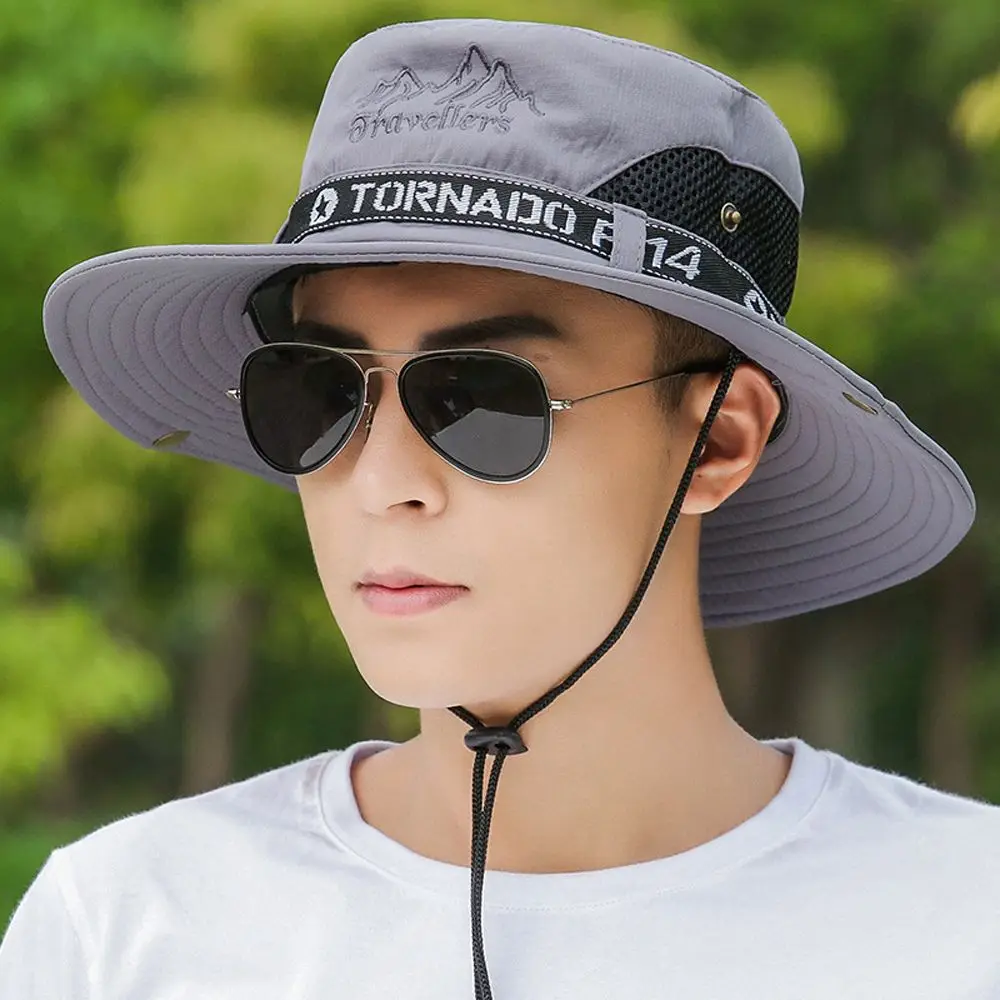 ฤดูร้อนBreathable Letterปีนเขากลางแจ้งตกปลาหมวกปีกขนาดใหญ่หมวกผ้าฝ้ายMan Sun Hat