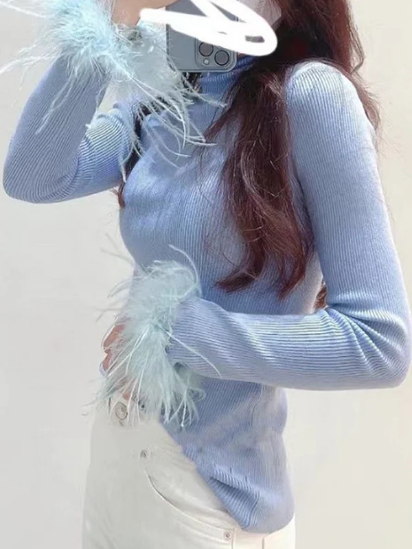 

Versatile Girlfriend M Home Autumn Winter High Ne Ribbed Color Knitwear Base Top Sweet Sle Woolen Long Sve