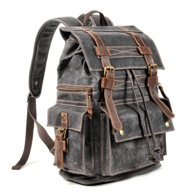 

Vintage Backpack for Men Waterproof Canvas Outdoor Travel Hiking Large Capacity Laptop Bag