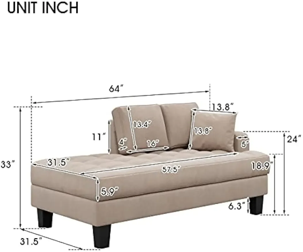 Deep Tufted Upholstered Textured Fabric Chaise Toss Pillow, Super Soft and Stability Lounge Sofa for Living Room Bedroom