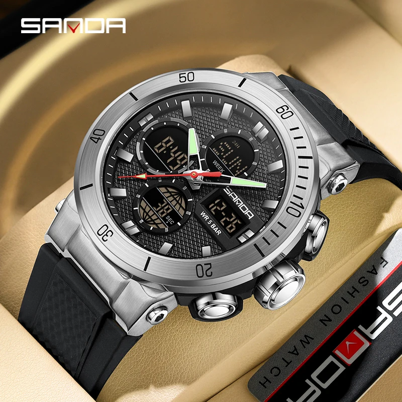 SANDA-Montre de dehors de Luxe pour Homme, Chronographe Étanche, Montre-Bracelet à Quartz, Date Numérique et Semaine Horloge Relogio Mascul37, 6191, 2024