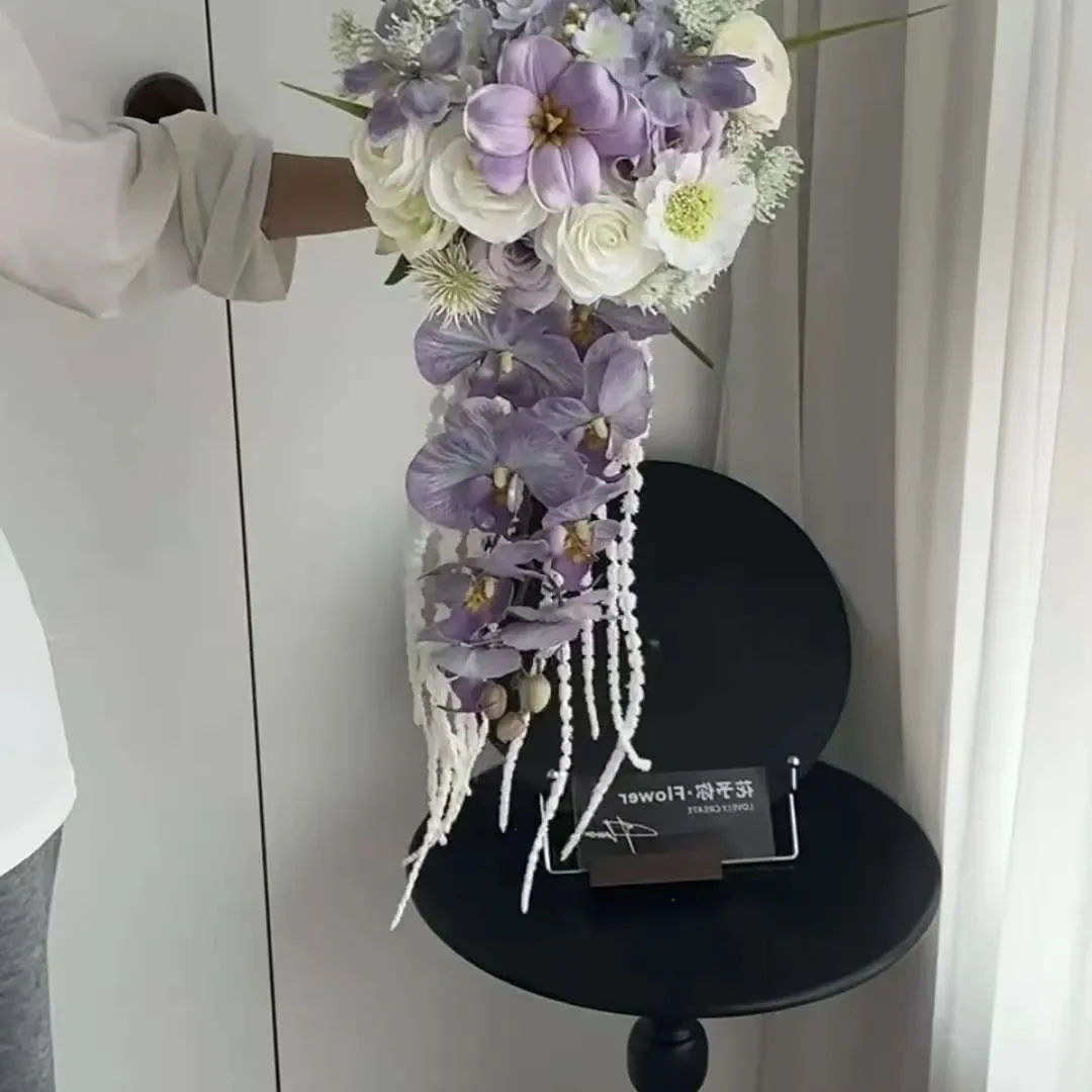 Purple Phalaenopsis Waterfall Bouquet Bride Wedding Photography Wedding Dress Flower Certificate Props