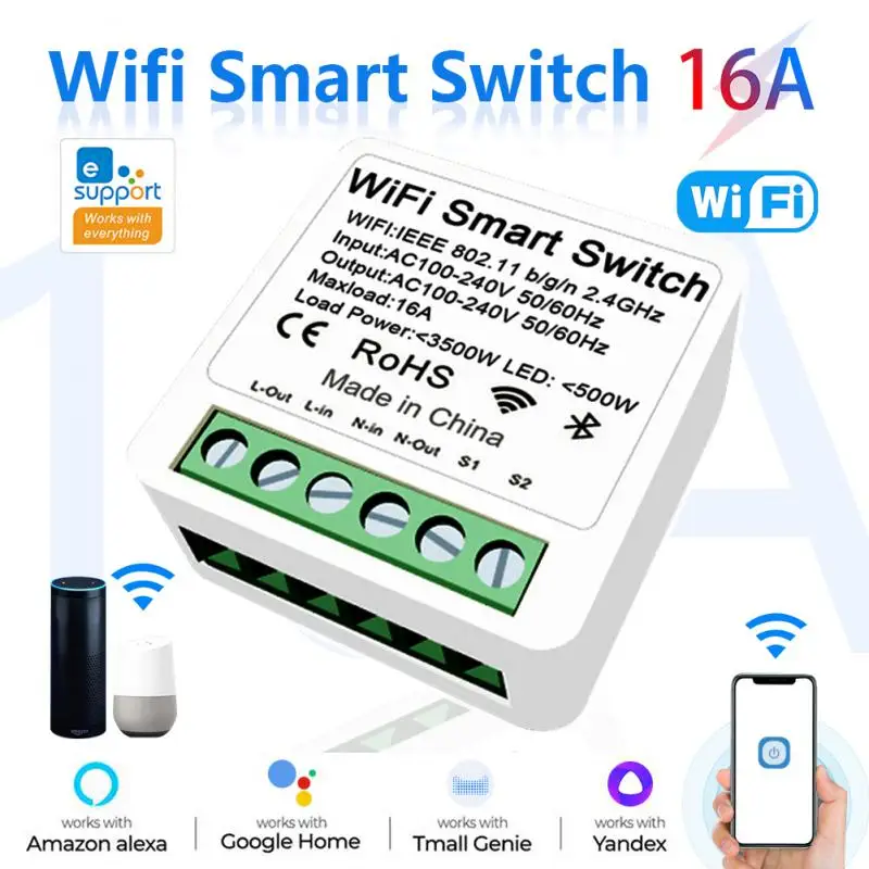 

eWeLink 16A Smart Switch Smart Home Relay Module Support 2-way Control Mini WiFi Light Switch Work Via Alexa Google Home