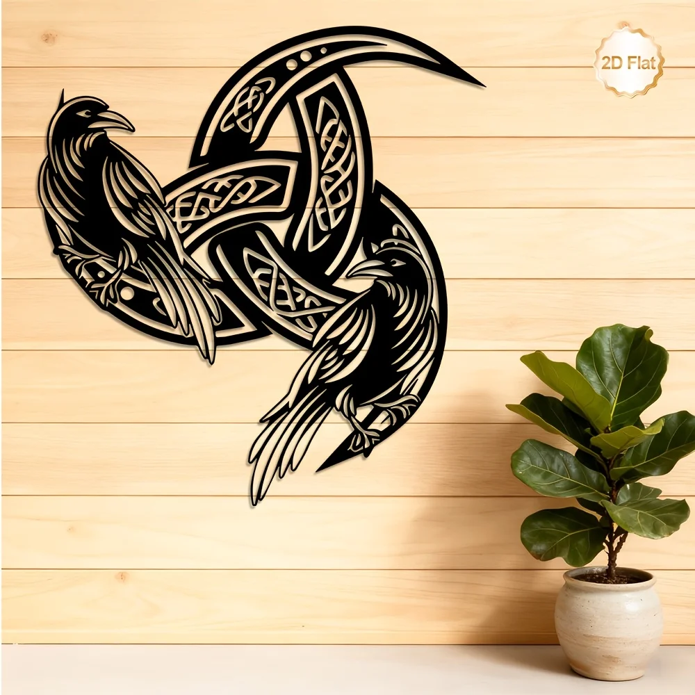 CIFBUY Metal Wall Art Celtic Knot Raven Design 2D Flat Iron Sculpture Indoor Outdoor Living Room Bedroom Entryway Home Decor