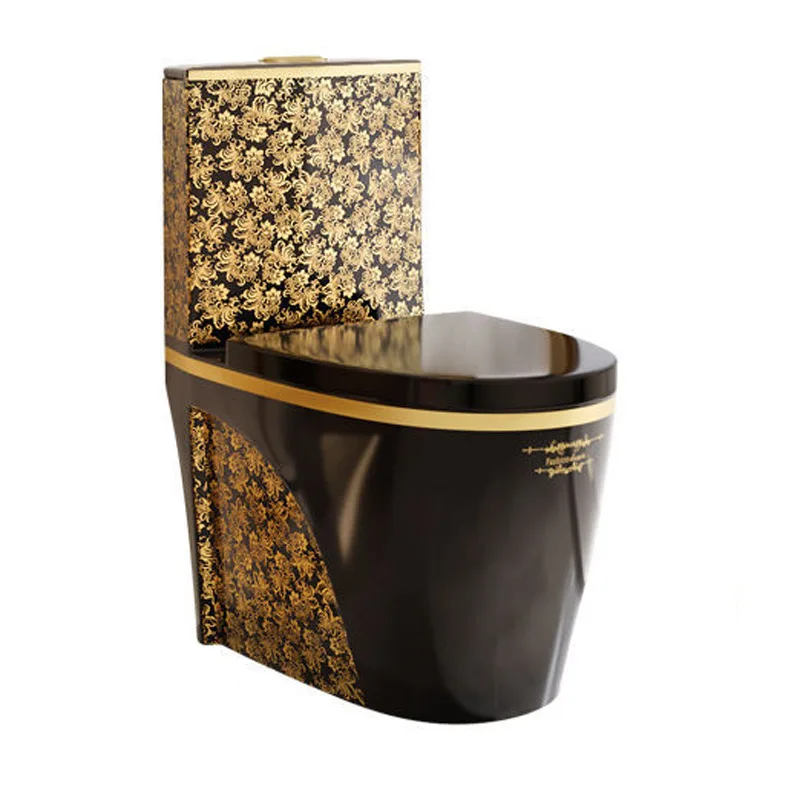 Luxury Sanitary Ware Black Gold Color Toilet Bowl Bathroom Porcelain One Piece