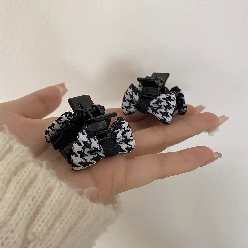 Exquisite Houndstooth Bow Claw Clip Small Retro Fringe Clip Headdress High Sense Elegant Hair Clip Female Side clip