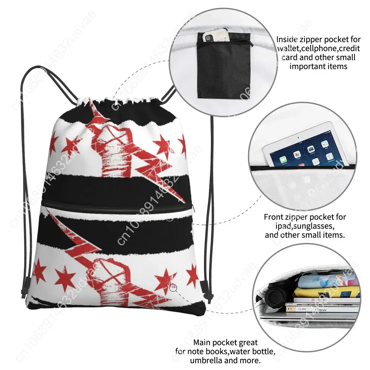 CM Punk WWE Portable Backpacks Drawstring Bag Multi-function Drawstring Bundle Pocket Storage Bags For Travel Sport Man Woman