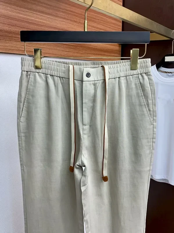 

LP Italian elastic waist drawstring straight linen casual pants 25ss