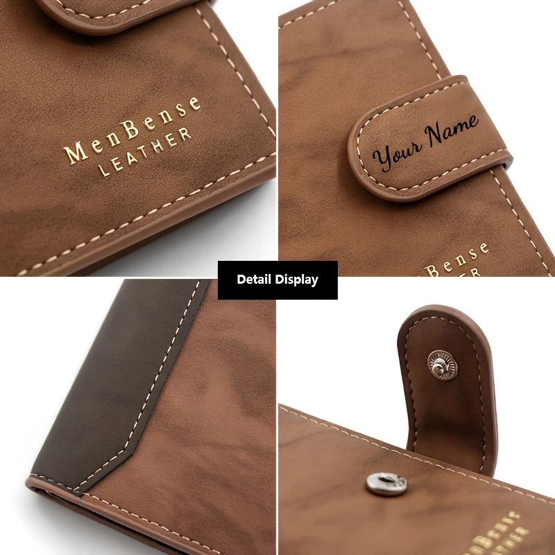 Custom Name Fashion Frosted Leather Bifold Wallet Personalized Exclusive Men Wallets Best Gift for Husband, Father's Day Gifts view 5