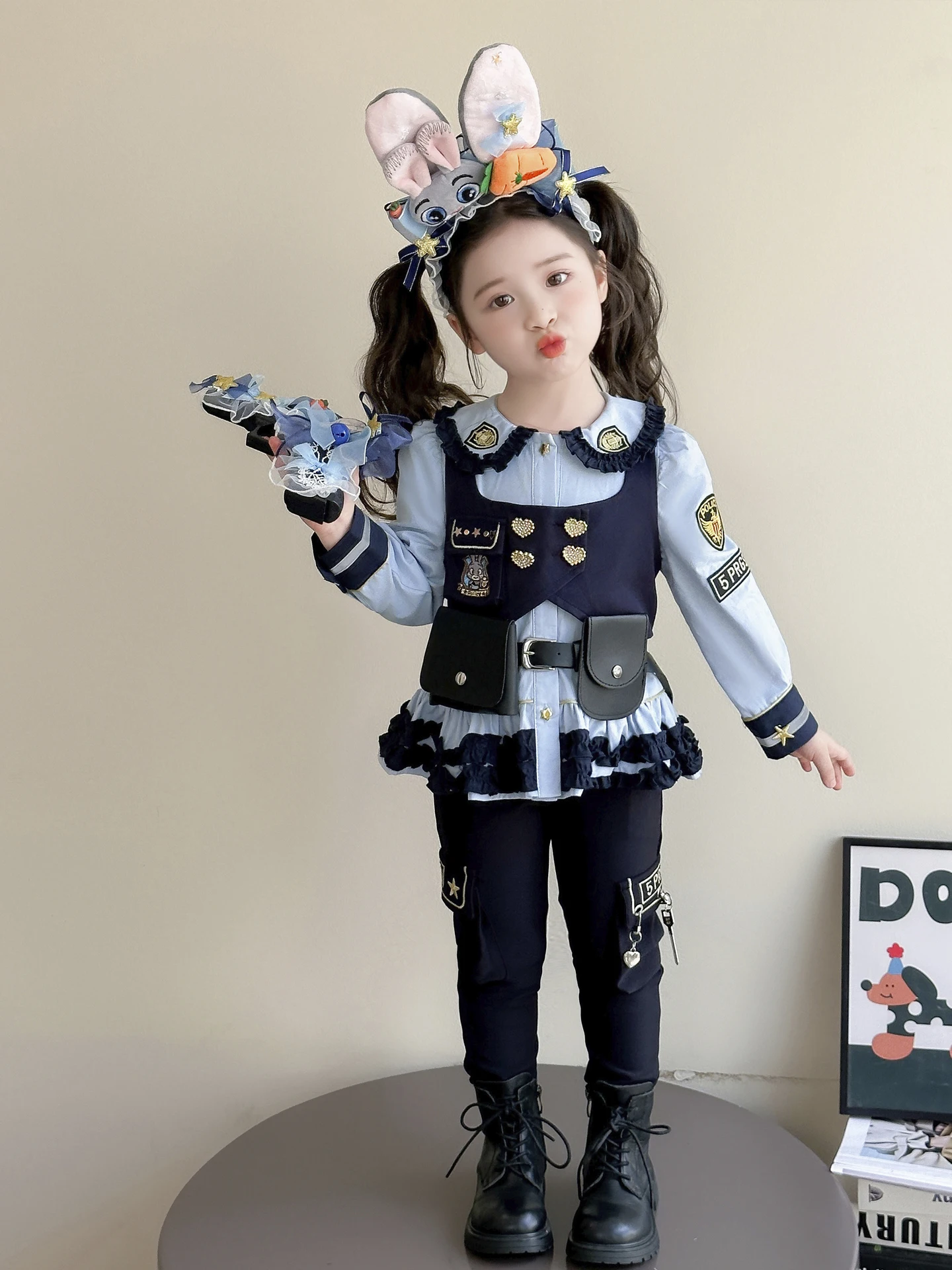 

Judy Rabbit Police Officer Outfit Kids School Style Three Piece Set Girls Fashion Ensemble Breathable Long Sleeve Spri...