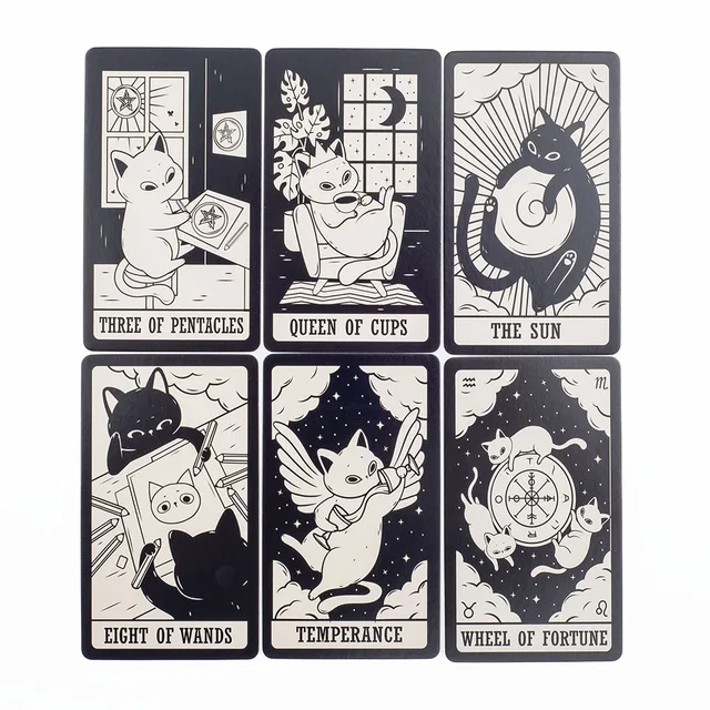 Kitten Tarot Deck 78Pcs Cute Black and White  For Beginners  Version Mysterious Board Game Fun Fortune telling Kit 4