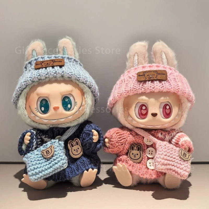 

Pink Labubu Clothes for Labubu Accessories Outfit 17cm Dolls Clothing Labubu Clothes Pink Designer Sweater Hat Bag Set