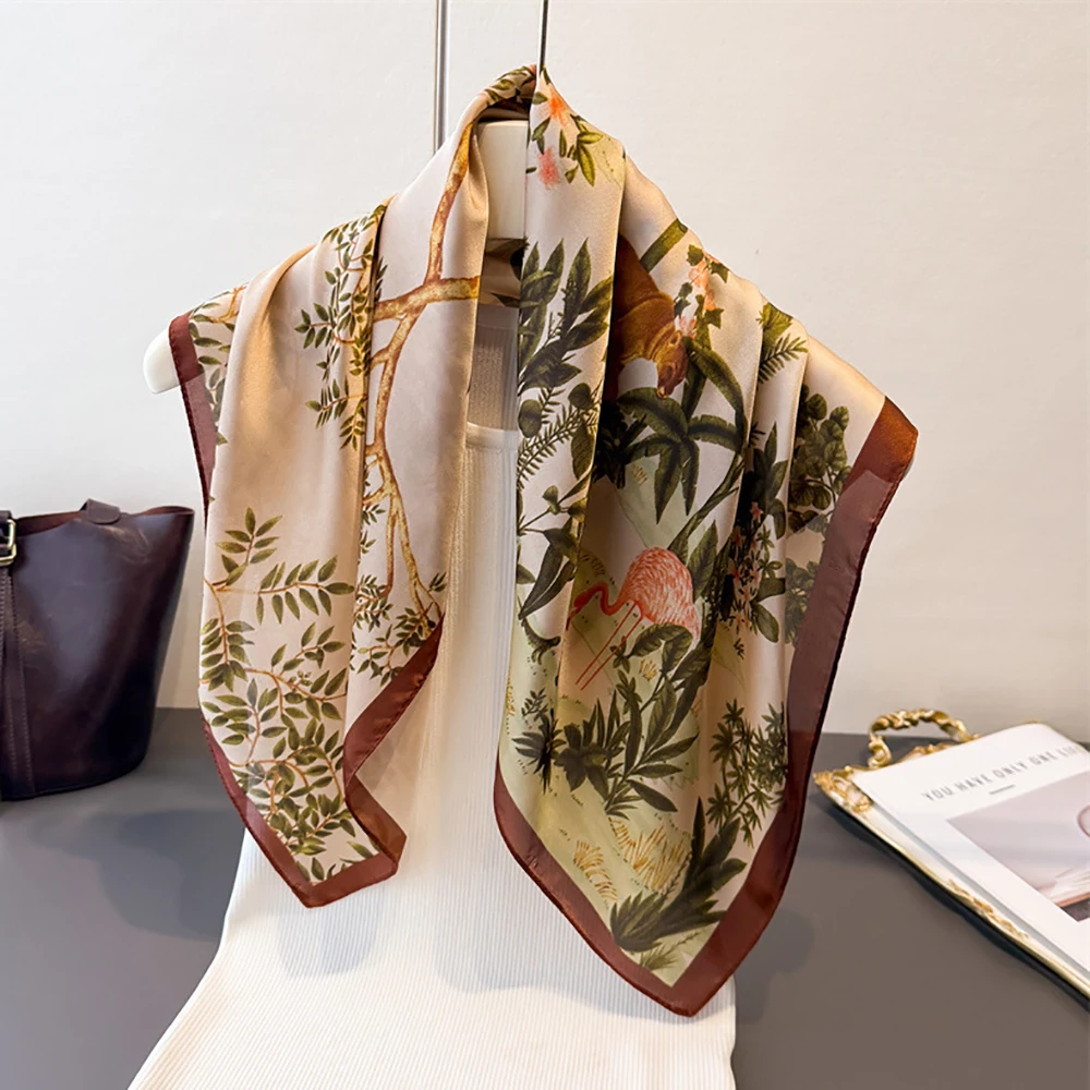 Fashion Print Shawl Square Scarf for Women Soft Satin Neckerchief Female Hair Bands Ribbon Headband Bandana 70X70CM