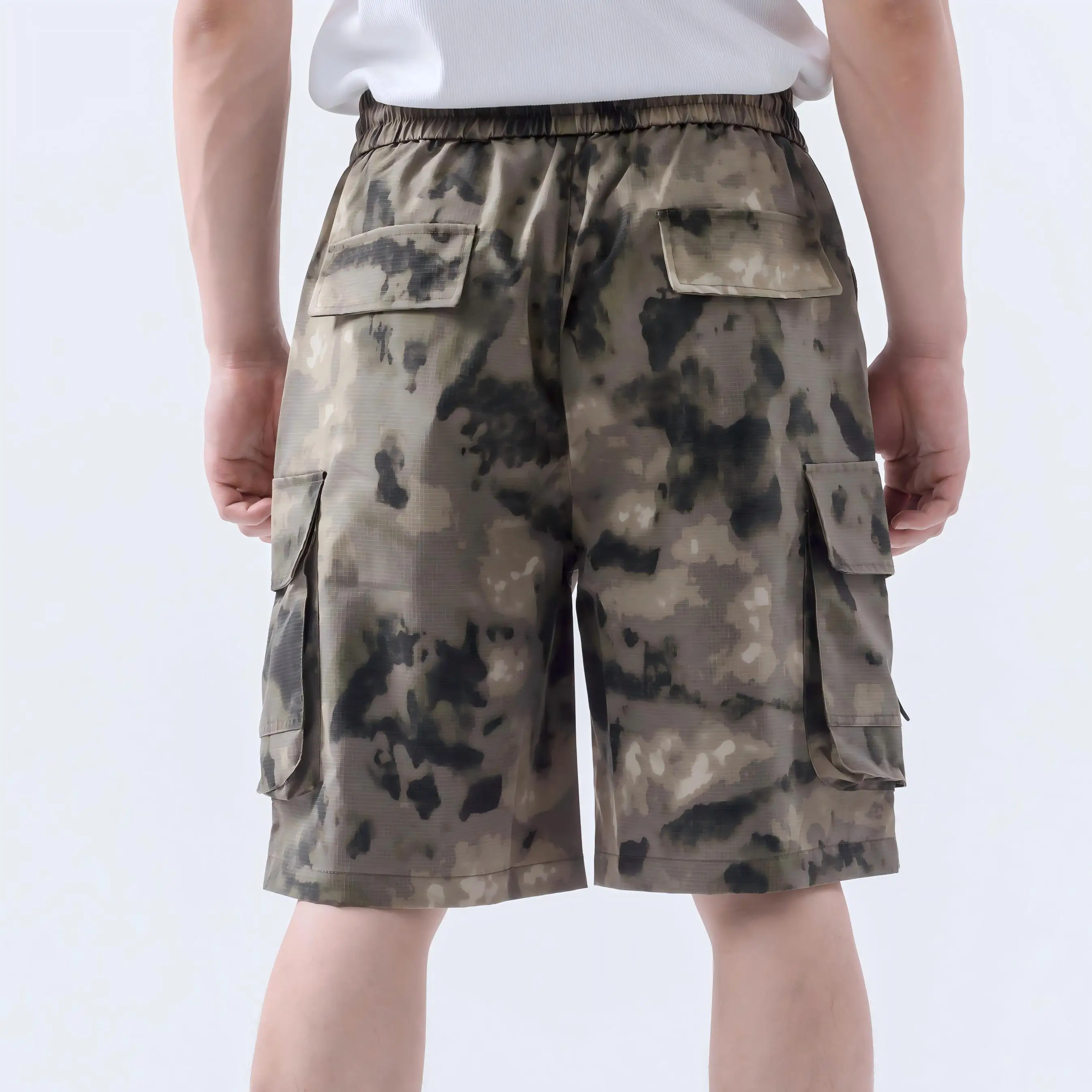 Drawstring Elastic Graphic Pants Camouflage Cargo Pants Work Shorts Knee Length Pants Work Pants for Summer
