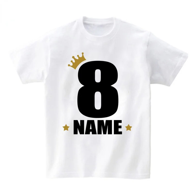 Kids T Shirt Customized Boys T Shirts Girl Clothing Personalised Birthday AGE NAME Crown Shirt Children Tees Baby Clothes Number