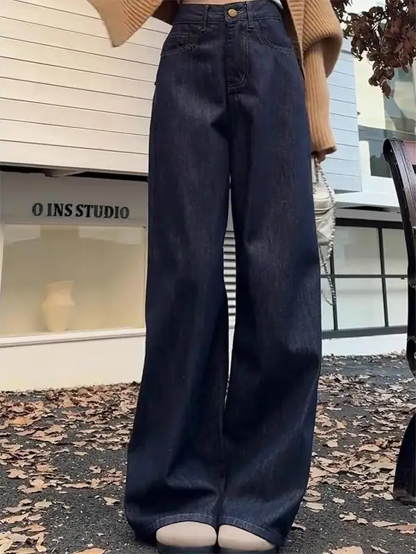 

Джинсы женские Deep Blue с высокой талией, широкими штанинами, свободного кроя, для коррекции фигуры, весна-осень, новинка, большие размеры